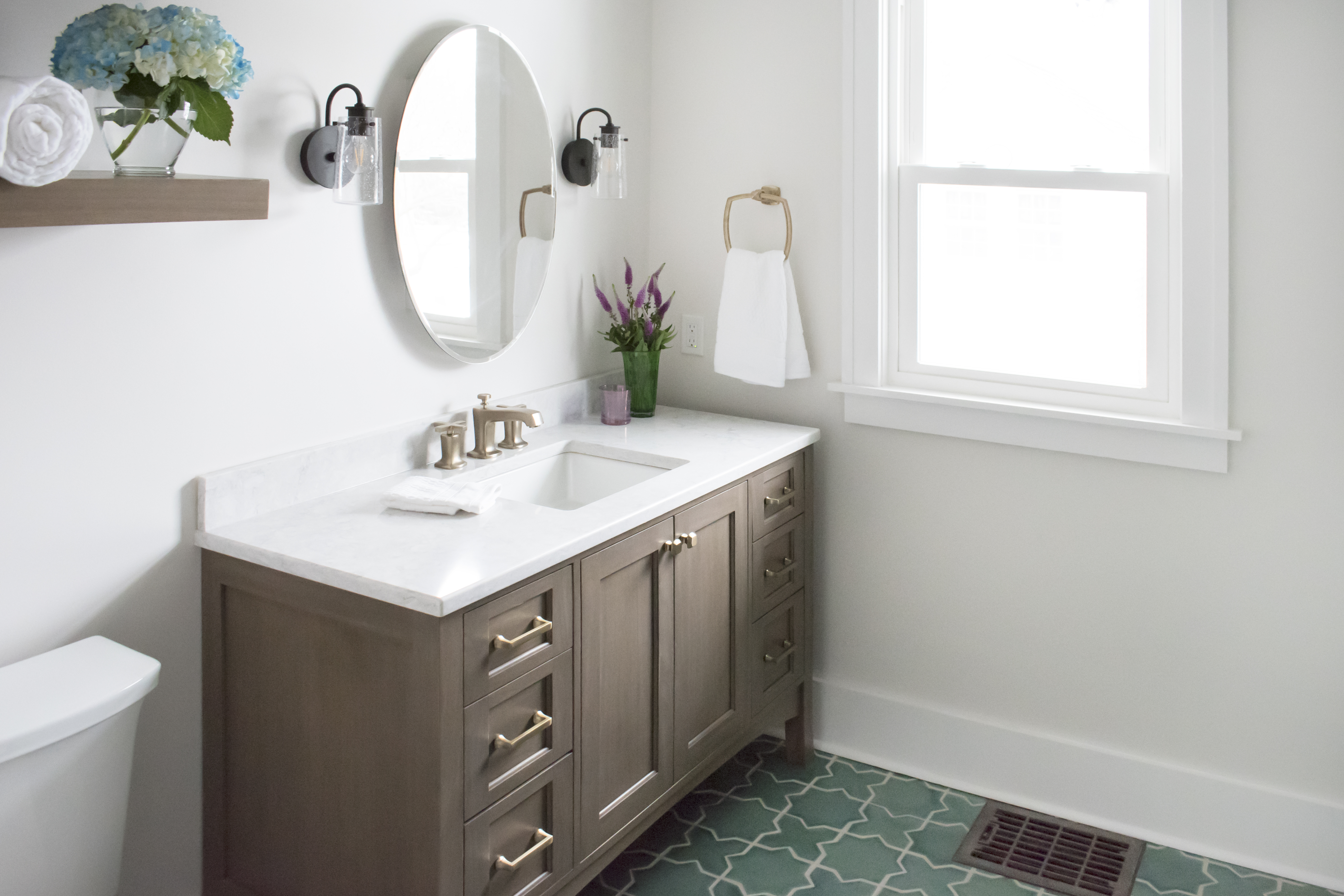 Light and Bright Guest Bathroom with Fireclay Tile