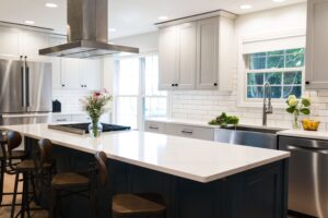 Renovated navy and white kitchen